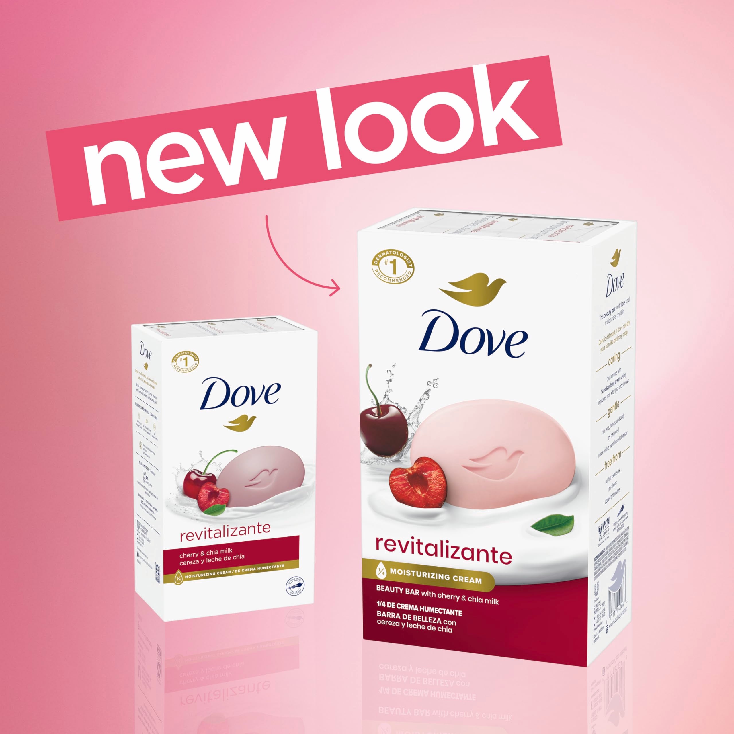 Dove Beauty Bar Soap Revitalizante Cherry & Chia Milk 6 Count for Revitalized Skin, A Skin Energy Boost 3.17 oz